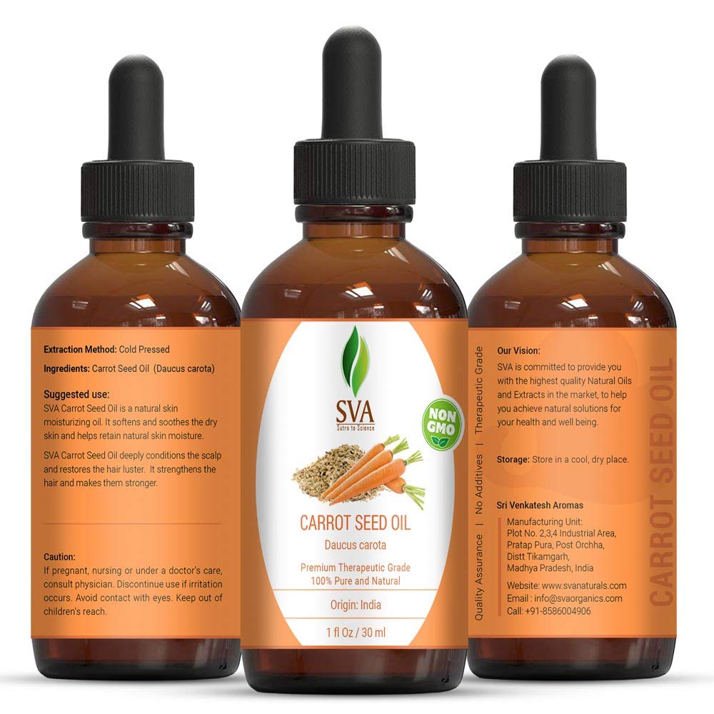 SVA ORGANICS Carrot Seed Carrier Oil 1 Oz Pure Cold Pressed