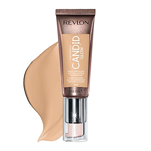 Revlon PhotoReady Candid Glow Moisture Glow Anti-Pollution Foundation with Vitamin E & Prickly Pear Oil, Anti-Blue Light Ingredients, without Parabens, Pthalates, & Fragrances, Natural Beige, 0.75 oz