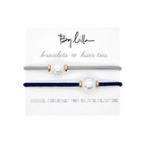 By Lilla Halo Elastic Hair Ties and Bracelets | Set of Two Hair Tie-Bracelets | Hair Accessories for Women | No Crease Hair Ties & Women’s Bracelets | Gold (Silver/Navy)