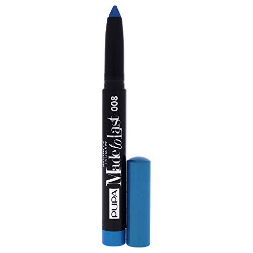 Pupa Milano Made To Last Eyeshadow Waterproof - Luminous Vibrant Color - Does Not Crease Nor Smudge - Easy To Apply Thanks To Its Stick Shape - Creamy Lightweight Texture - 008 Pool Blue - 0.04 Oz
