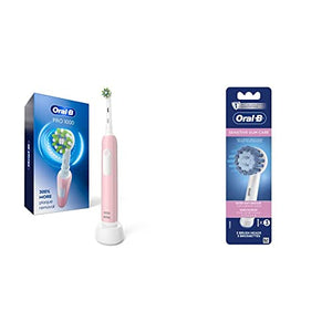 Oral-B Pro 1000 CrossAction Electric Toothbrush, Pink, Powered by Braun with 3 Replacement Brush Heads