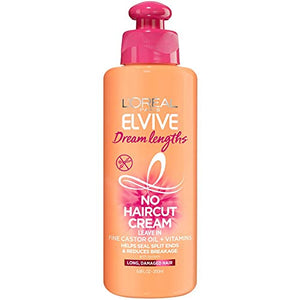 L’Oreal Paris Elvive Dream Lengths No Haircut Cream Leave in Conditioner With Fine Castor Oil and Vitamins B3 and B5 for Long, Damaged Hair, Helps Seal Split Ends and Reduces Breakage With System 6.8 FL; Oz