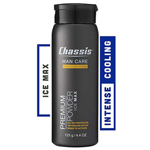 Chassis Ice Max Premium Body Powder for Men, Natural Deodorant with 10x The Cooling Sensation, Free of Talcum Powder, Parabens, and Menthol