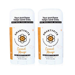 SmartyPits – 2 Pack Natural/Aluminum-Free Deodorant for Sensitive Skin (baking soda free) Paraben Free, Phthalate Free, PROPYLENE GLYCOL FREE, Not Tested on Animals | 2.9oz (Coconut Mango)