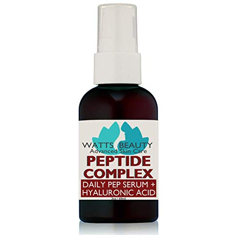 Watts Beauty Peptide Anti-Aging Face Serum - Hyaluronic Acid and Collagen Boosting Daily Face Care Polypeptide Complex with L-Arginine Firms Wrinkles and Boosts Collagen in 2 oz Pump Bottle