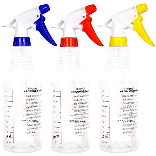 Youngever 3 Pack Empty Spray Bottles, Spray Bottles for Cleaning Solutions, All - Purpose with Clear Finish, Pressurized Sprayer, Adjustable Nozzle, Printed Measurements and Checkbox (32 Ounce)