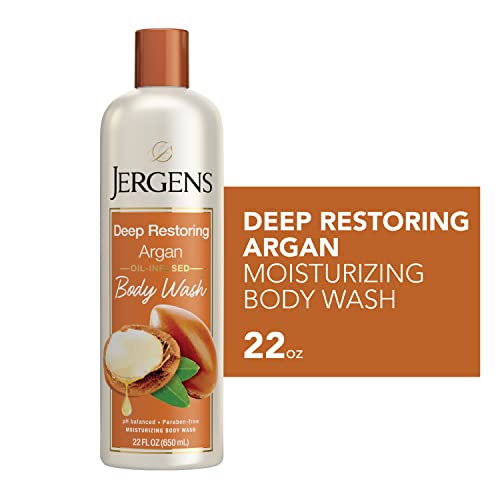 Jergens Deep Restoring Argan Body Wash, Daily Moisturizing Skin Cleanser, Paraben Free, 22 Ounces, Infused with Nourishing Argan Oil, pH Balanced, Dye Free, Dermatologist Tested