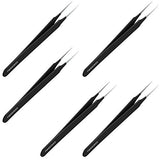 Ingrown Hair Tweezers | Pointed Tip | 5 Pack | Black | Precision Stainless Steel | Extra Sharp and Perfectly Aligned for Ingrown Hair Treatment & Splinter Removal For Men and Women | By Tweezees