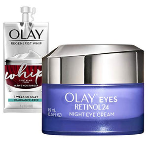 Olay Regenerist Retinol Eye Cream, Retinol 24 Night Eye Cream, 0.5oz + Whip Face Moisturizer Travel/Trial Size Gift Set