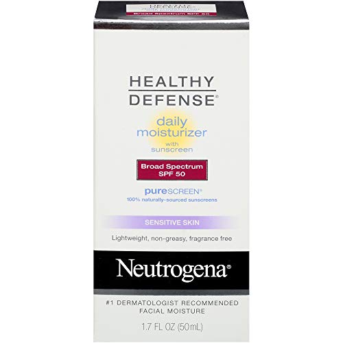 Neutrogena Healthy Defense Daily Moisturizer for Sensitive Skin with SPF 50, Mineral Sunscreen with Zinc Dioxide & Titanium Dioxide, Oil-Free & Fragrance-Free, 1.7 fl. oz