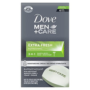 Dove Bar 3 in 1 Cleanser for Body, Face, and Shaving to Clean and Hydrate Skin Extra Fresh Body and Facial Cleanser More Moisturizing Than Bar Soap 3.75 oz 6 Bars