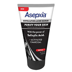 Asepxia Activated Charcoal Oil Free Exfoliating Acne Scrub with Salicylic Acid and Sulfur, 4.5 Ounce