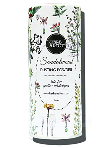 Sandalwood Scented Body Dusting Powder for Men or Women, Talc Free, Prevent Chafing, Bath Powder, Dusting Powder | Herb & Root, 6 oz