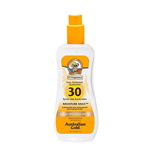 Australian Gold Spray Gel Sunscreen, SPF 30, 8 Ounce | Moisture Max | Infused with Aloe Vera | Broad Spectrum | Water Resistant