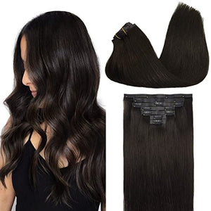 GOO GOO Seamless Hair Extensions Clip in Human Hair PU Weft 18 Inch Dark Brown 7pcs 130g Remy Human Hair Clip in Extensions Straight Thick Real Natural Hair Extensions for Women