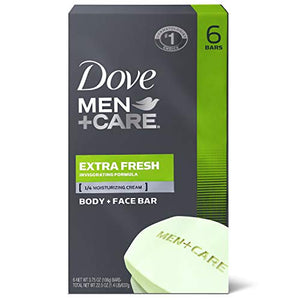 Dove Bar 3 in 1 Cleanser for Body, Face, and Shaving to Clean and Hydrate Skin Extra Fresh Body and Facial Cleanser More Moisturizing Than Bar Soap 3.75 oz 6 Bars