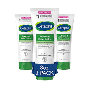 Body Lotion by CETAPHIL, Advanced Relief Lotion with Shea Butter for Dry, Sensitive Skin, NEW 8 oz Pack of 3, Fragrance Free, Hypoallergenic, Non-Comedogenic