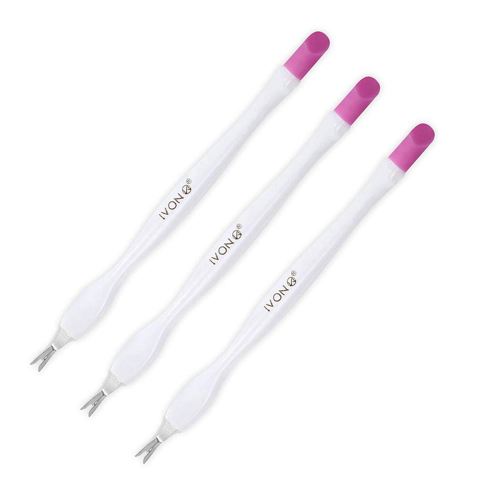 IVON 3 Pack Nail Cuticle Trimmer Pusher Remover, Double End & Plastic Handle (White)