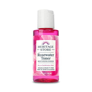 Heritage Store Rosewater Facial Toner w/Hyaluronic Acid | Tones, Refines Pores, Smooths Skin | Alcohol Free, Vegan (2 oz)