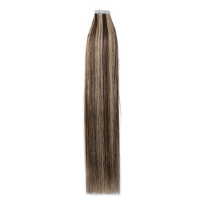 20 PCS Tape In Human Hair Extensions Double Side Tape Skin Weft Invisible Hair Extensions Hightlight Balayage Silk Straight (22'',50g/20pcs,#4P27 Medium Brown&Dark Blonde)