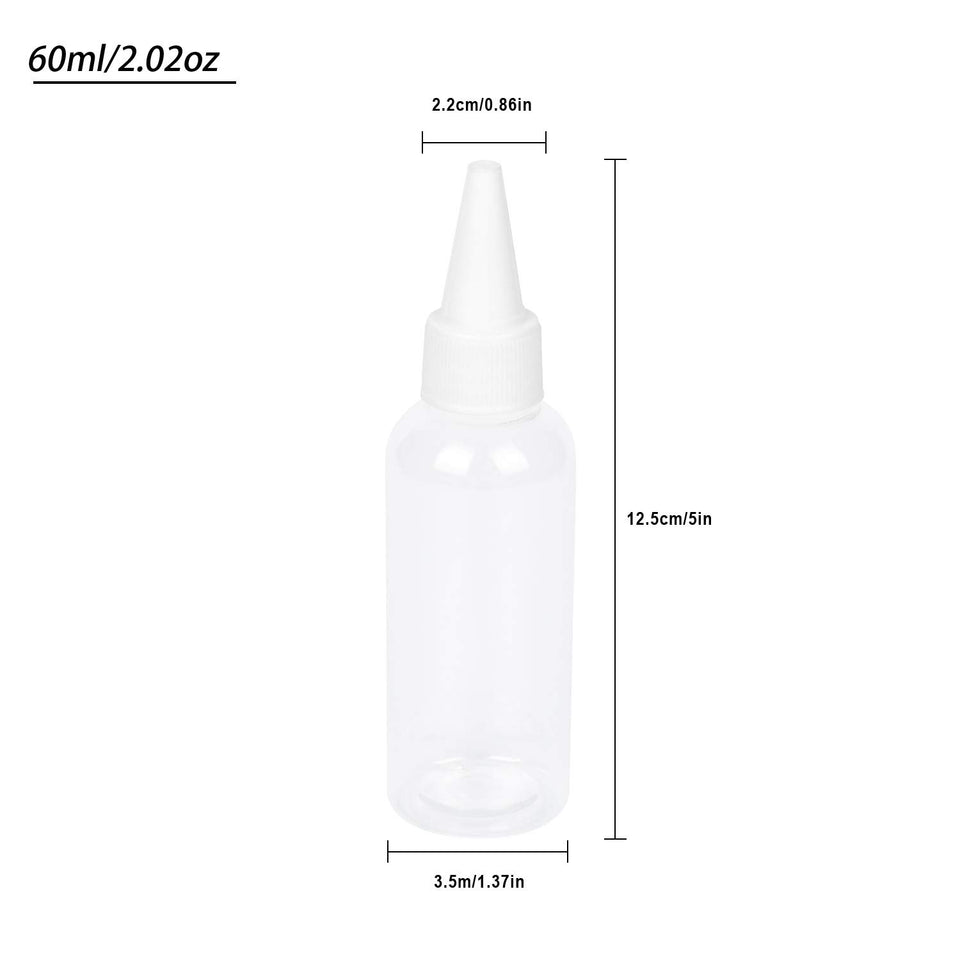 Trendbox 2oz Clear Plastic Bottles Applicator with Twist Top Cap BPA-Free For Hair Oils and Liquids 48 Pack with 48pcs Labels