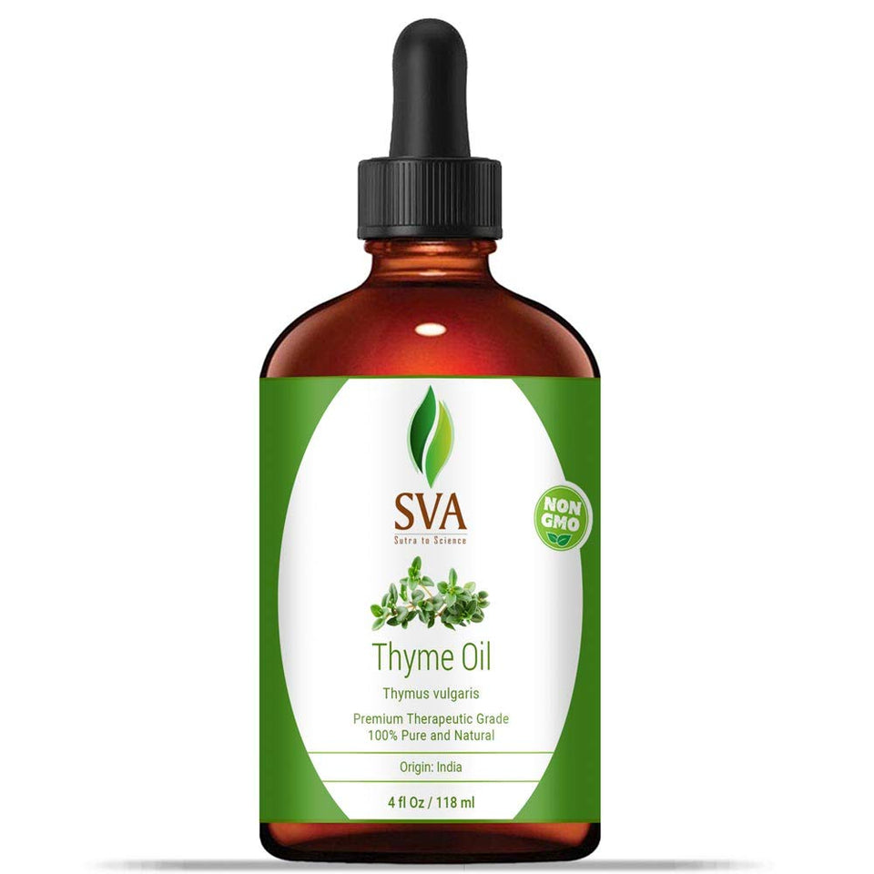 SVA Organics Thyme Essential Oil 4 Oz with Dropper 100% Pure Natural Premium Therapeutic Grade Oil for Skin Care, Hair Care, Body Massage & Aromatherapy