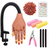 Practice Hand for Acrylic Nails, Adjustable Fake Mannequin Hands for Nails Practice, Flexible Movable Nail Tools Kits Practice Hand with Nail File, Clipper and 100pcs Coffin Nail Tips