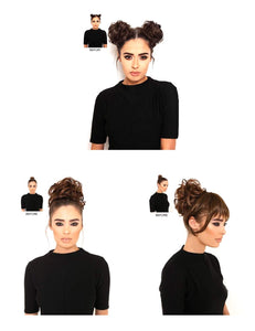 Bella Hair 100% Human Hair Scrunchies Messy Bun Hair Pieces for Women Wavy Curly Up-Do Chignon Extension (#1 Pure Black/Ink Black)