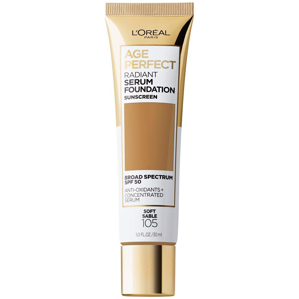L'Oreal Paris Age Perfect Radiant Serum Foundation with SPF 50, Soft Sable, 1 Ounce