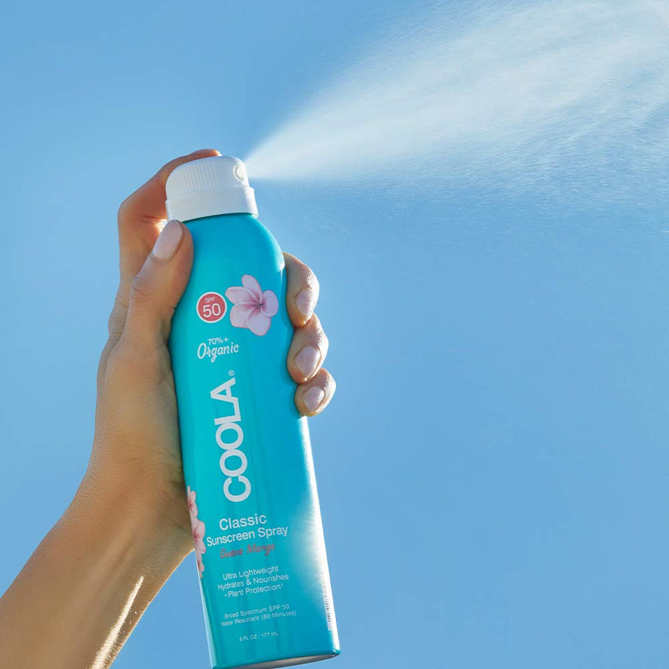 COOLA Organic Sunscreen SPF 50 Sunblock Spray, Dermatologist Tested Skin Care for Daily Protection, Vegan and Gluten Free, Guava Mango, 6 Fl Oz