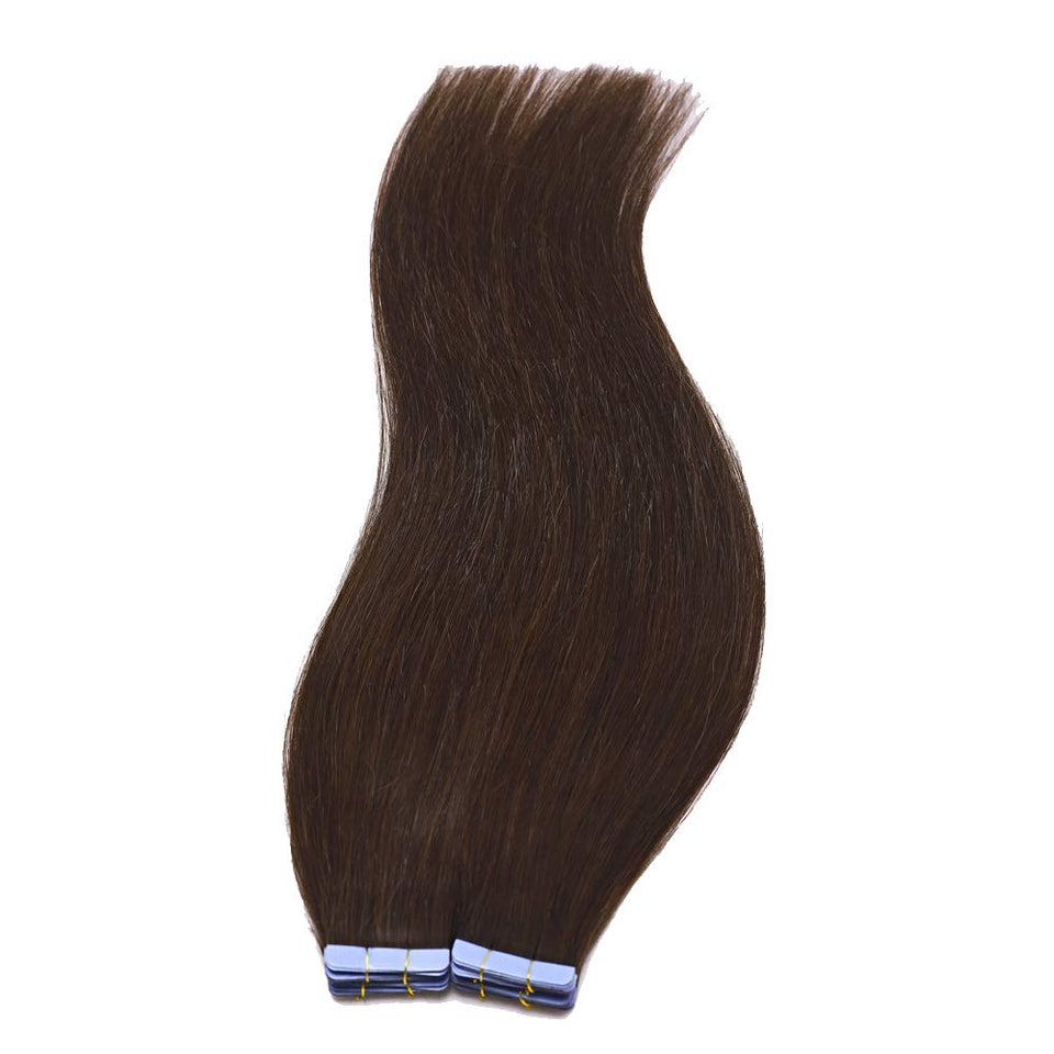 24 Inch Human Hair Tape in Hair Extensions #2 Dark Brown Long Straiht Hair 100g 40pcs Seamless Skin Weft Glue in Hairpieces with Invisible Tapes for Women