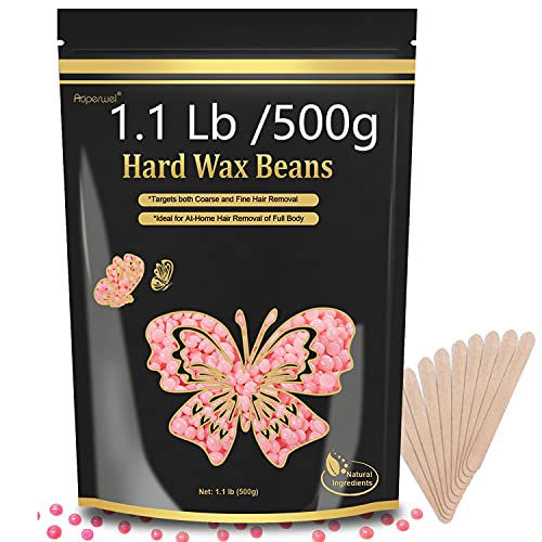 Wax Beads for Hair Removal, Waxing Beads for Sensitive Skin, 1LB Painless Wax Beans for Bikini, Eyebrow Facial for At Home Pearl Waxing Beads with 20 Spatulas for Women Men(Rose)