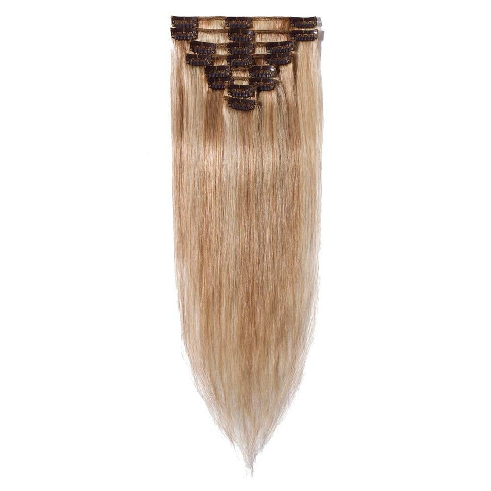 20 Inch Clip in Hair Extensions Human Hair Thin Standard Weft 8 Pcs Clip on Human Hairpieces Highlighted Silky Straight Hair for Women Beauty Balayage #18P613 Ash Blonde Mix Bleach Blonde