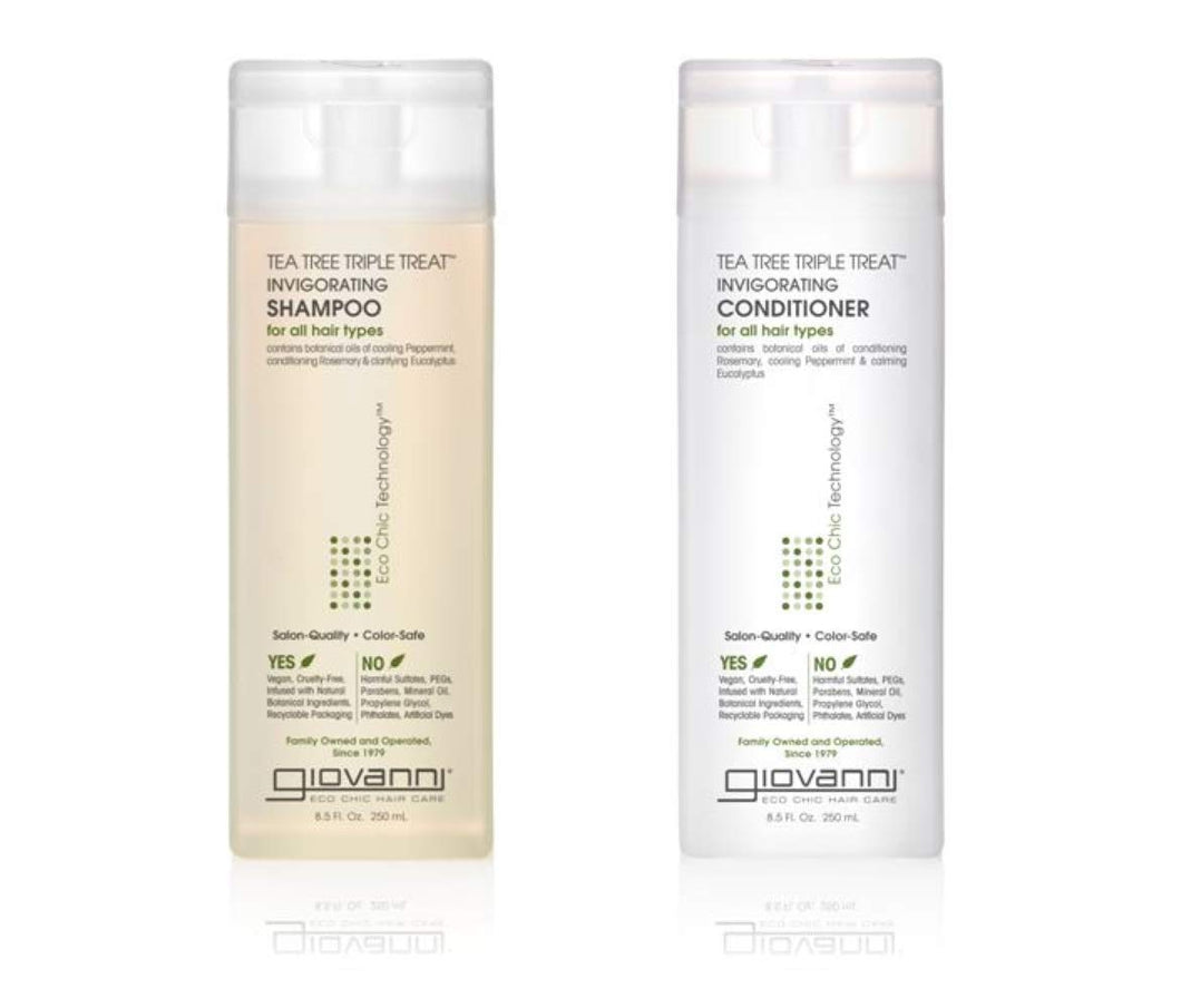 GIOVANNI Tea Tree Triple Treat Invigorating Shampoo & Conditioner Set, 8.5 oz. Cooling Peppermint, Conditioning Rosemary, Clarifying Eucalyptus, Helps Alleviate Dry Scalp, Sulfate Free (Pack of 1)