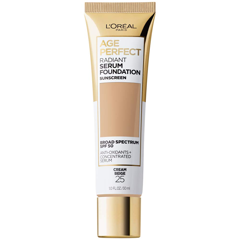 L'Oreal Paris Age Perfect Radiant Serum Foundation with SPF 50, Cream Beige, 1 Ounce