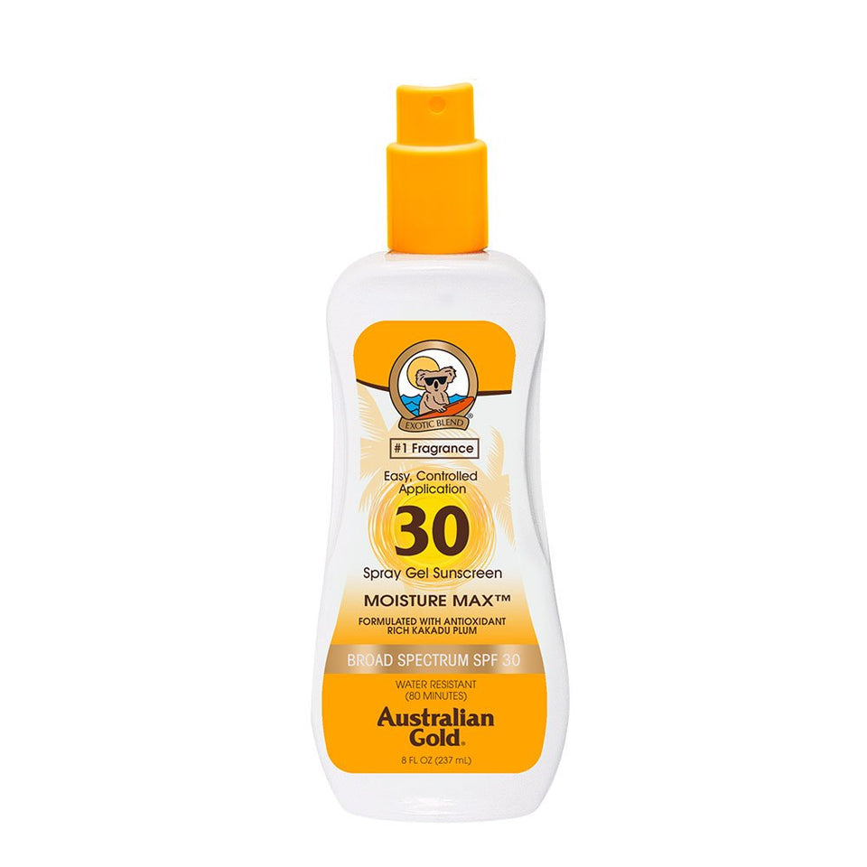 Australian Gold Spray Gel Sunscreen, SPF 30, 8 Ounce | Moisture Max | Infused with Aloe Vera | Broad Spectrum | Water Resistant