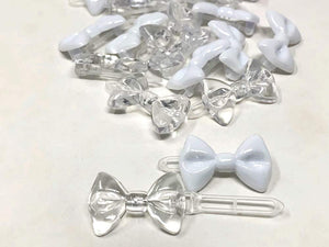 Tara Girls Self Hinge Plastic Bow Hair Barrettes 20 Pieces Selection (Clear White)