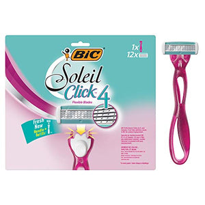 BIC Soleil Bella Click Women's 4-Blade Disposable Razor, 1 Handle and 12 Cartridges