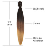 3 Tone Pre Stretched Braiding Hair, 28 Inches Ombre Yaki texture Braid Hair Extensions, 6 Bundles 100% Top Quality Kanekalon Synthetic Colorful Hair Braids (1b-30-27)