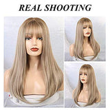Esmee 24Inch Charming Wig Light Gold Long Wigs for Women Middle Parting Natural Straight Heat Resistant Synthetic Wigs for White Women with Bangs