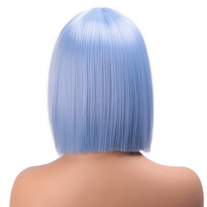 ENTRANCED STYLES Light Blue Wig Synthetic Straight Hair Bob Cut Wig Middle Part Shoulder Length Fashion Bob Wigs for Women Cosplay Wig