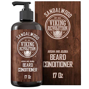 Beard Conditioner w/Argan & Jojoba Oils - Softens & Strengthens - Sandalwood Scent - Beard Conditioner w/Beard Oil (17oz Conditioner)