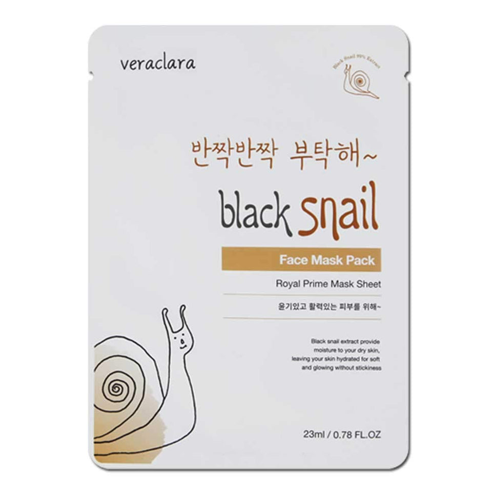[Veraclara] Prime Facial Mask - Black Snail (16 Pack) Korean Skincare | Lighten, Moisturize, Firming Skin | Diminish Dark Spot & Circles