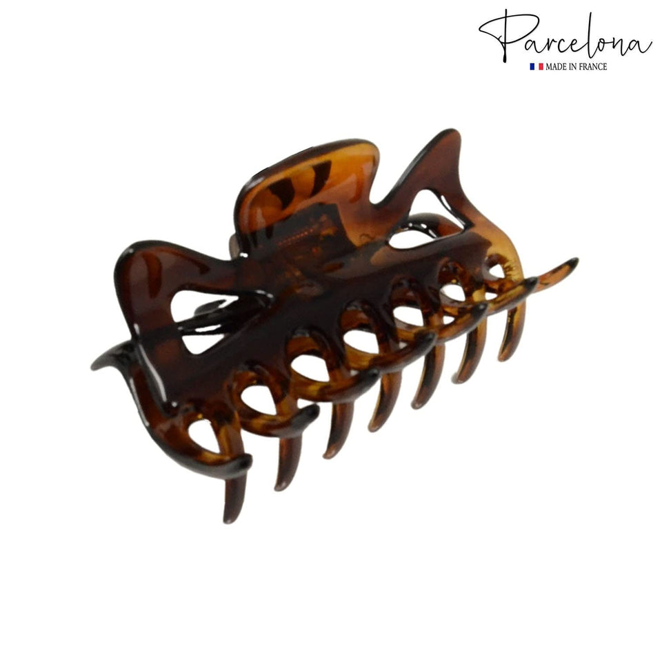 Parcelona French Classic Shaded Tortoise Shell Brown 3" Covered Spring Celluloid Made in France Jaw Claw Hair Clip Clutcher Clamp for Women and Girls