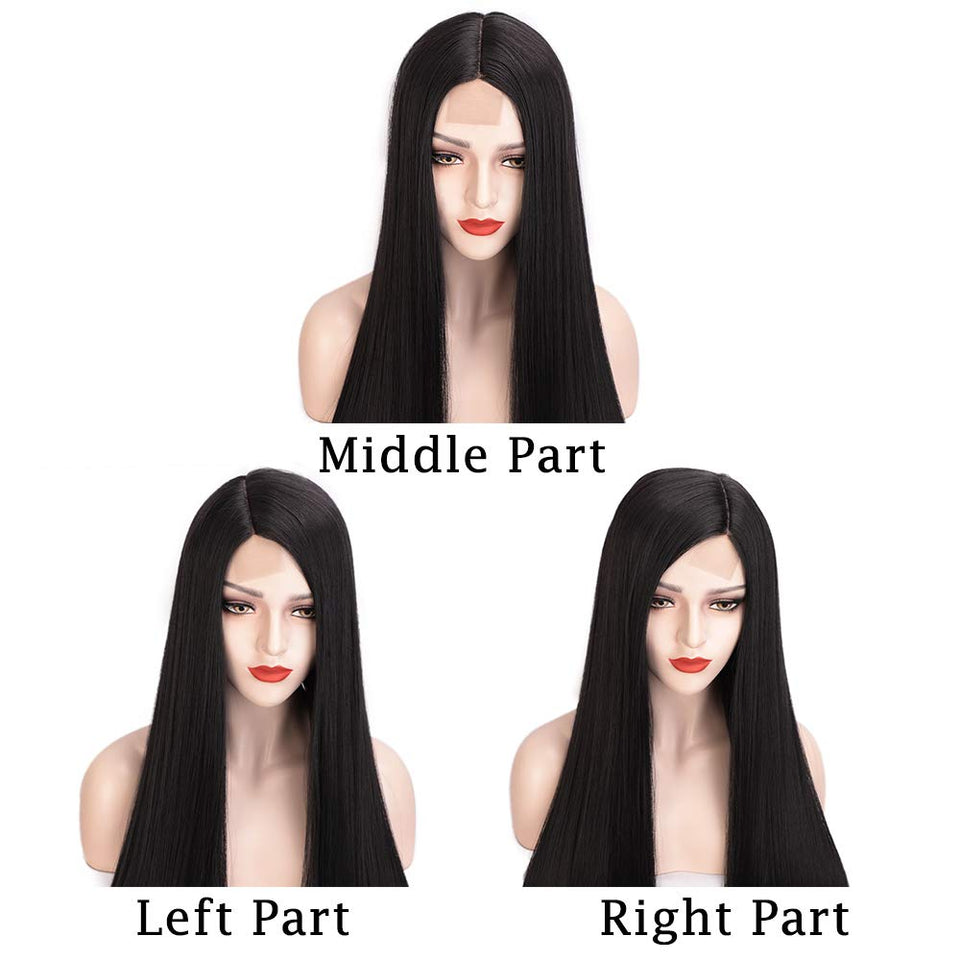 Stamped Glorious Black Wig Long Straight Middle Part Wigs for Women Synthetic 30 Inch Women Long Hair Wigs Daily Party Use(Black)