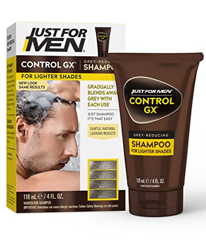 Just for Men Control GX Grey Reducing Shampoo for Lighter Shades of Hair, Blonde to Medium Brown, Gradual Hair Color, 4 Fl Oz - Pack of 1 (Packaging May Vary)