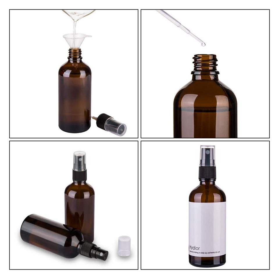 Hydior 4oz Amber Glass Spray Bottle for Essential Oil, Empty Fine Mist Spray Bottle, 6 Pack