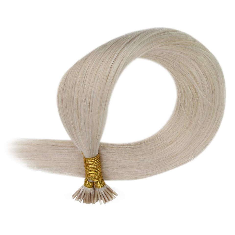 YoungSee 24inch Real Hair Extensions I Tip Platinum Blonde Itip Hair Extensions Human Hair Pre Bonded Keratin Hair Extensions #60 50grams 50strands