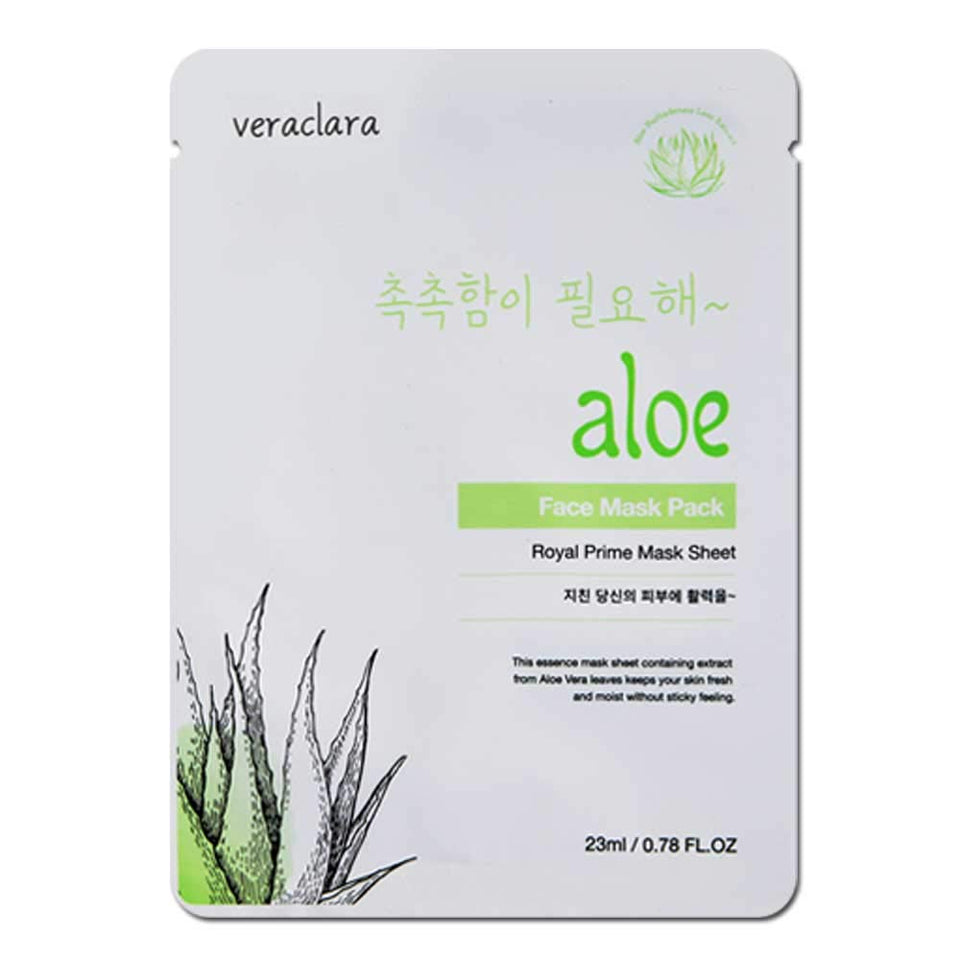 [Veraclara] Prime Facial Mask - Aloe (16 Pack) Korean Skincare | Lighten, Moisturize, Firming Skin | Diminish Dark Spot & Circles