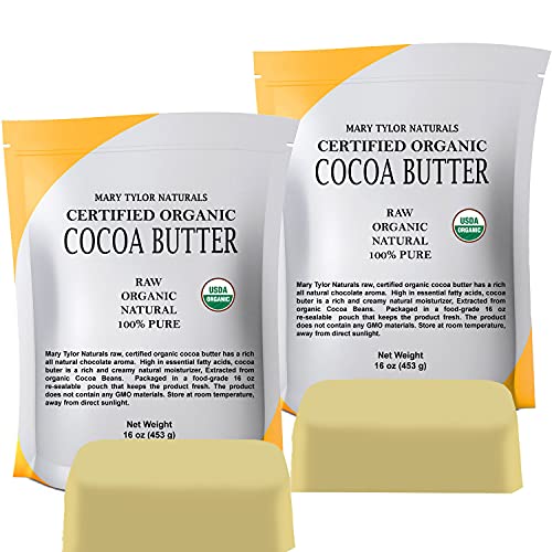 Organic Cocoa Butter 2 lb — USDA Certified by Mary Tylor Naturals — Raw Unrefined, Non-Deodorized, Rich In Antioxidants — for DIY Recipes, Lip Balms, Lotions, Creams, Stretch Marks